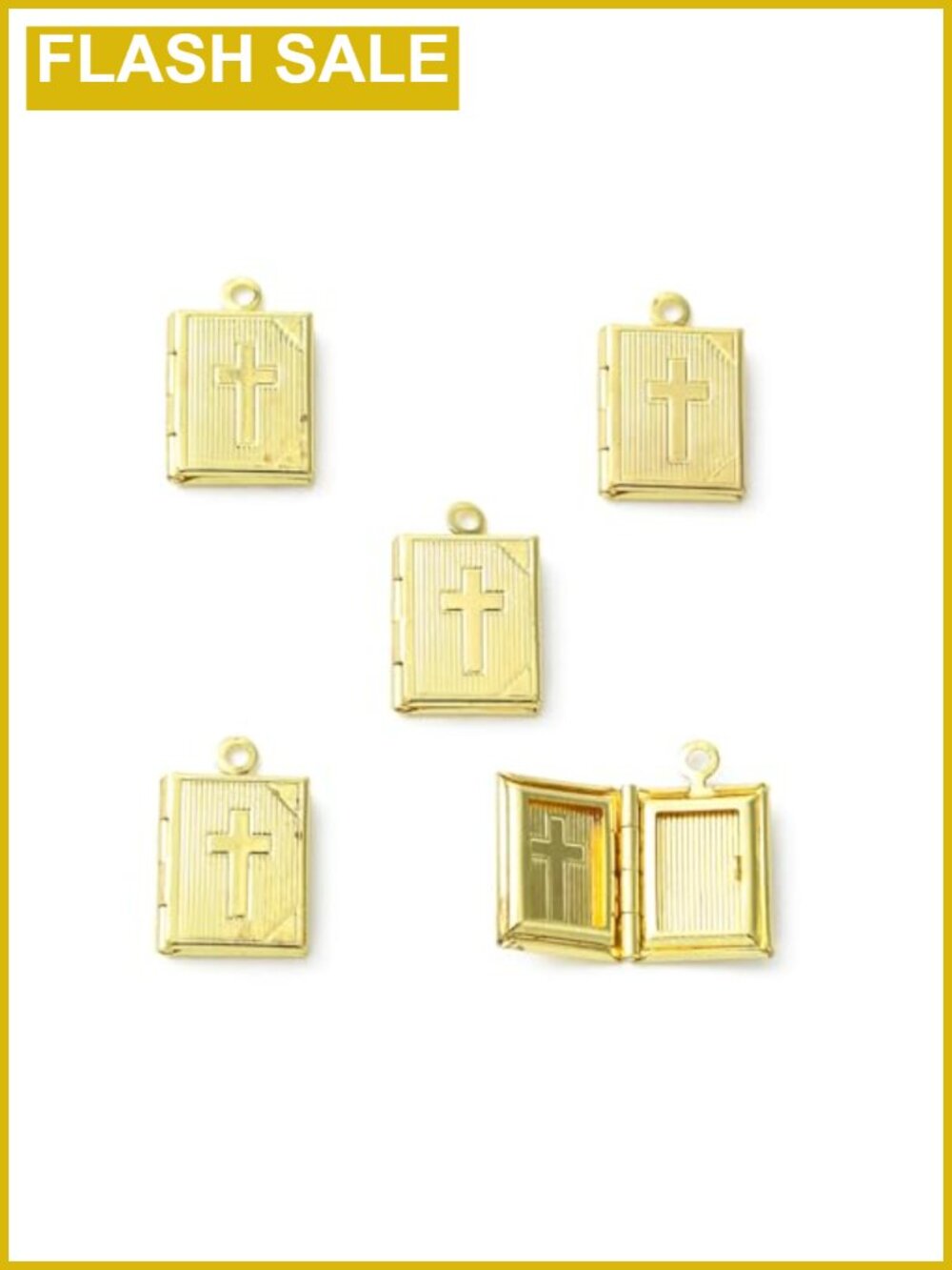 5Pc Gold Plated Brass Bible Book Charms Locket Pendants Jewelry Making DIY